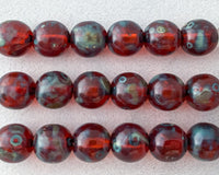 8mm Druk Beads Red Picasso Transparent Garnet Red Czech Glass Round Beads Christmas Beads 0EVE1888